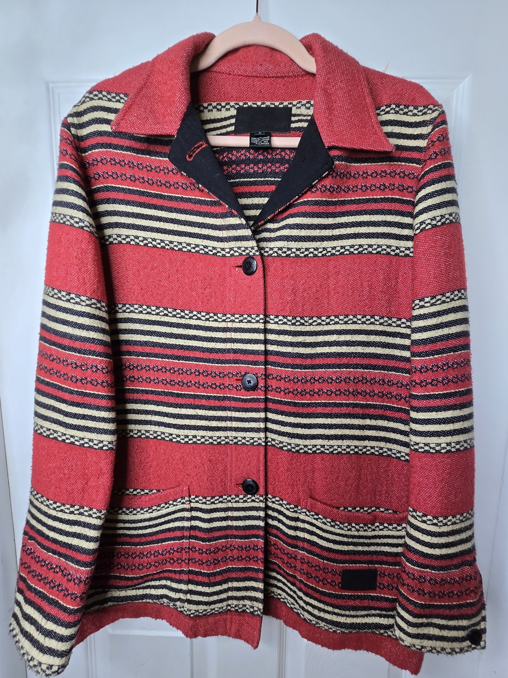 Vtg Ralph Lauren Safari Outfitters Southwest Blanket Jacket Striped Red Black L